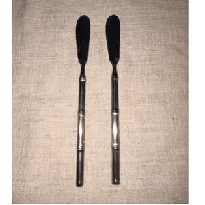Stanley Roberts Bamboo Stainless Steel Butter Spreaders Japan Set of 2 Silver